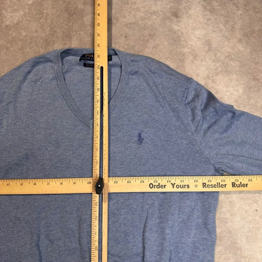 Polo Ralph Lauren Mens Pima Cotton V-Neck Sweater Light Blue Small Pony Logo SP